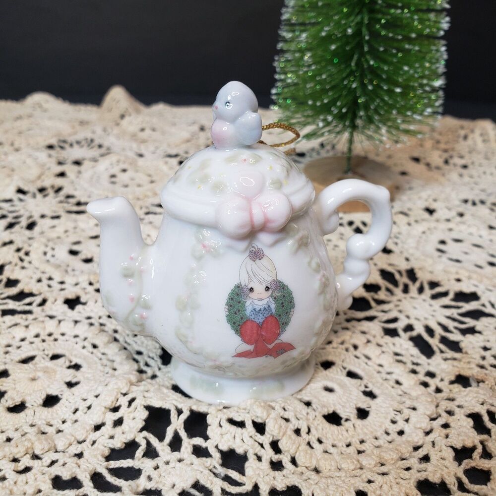 Precious Moments 1994 Surrounded with Joy Mini Teapot Christmas Ornament